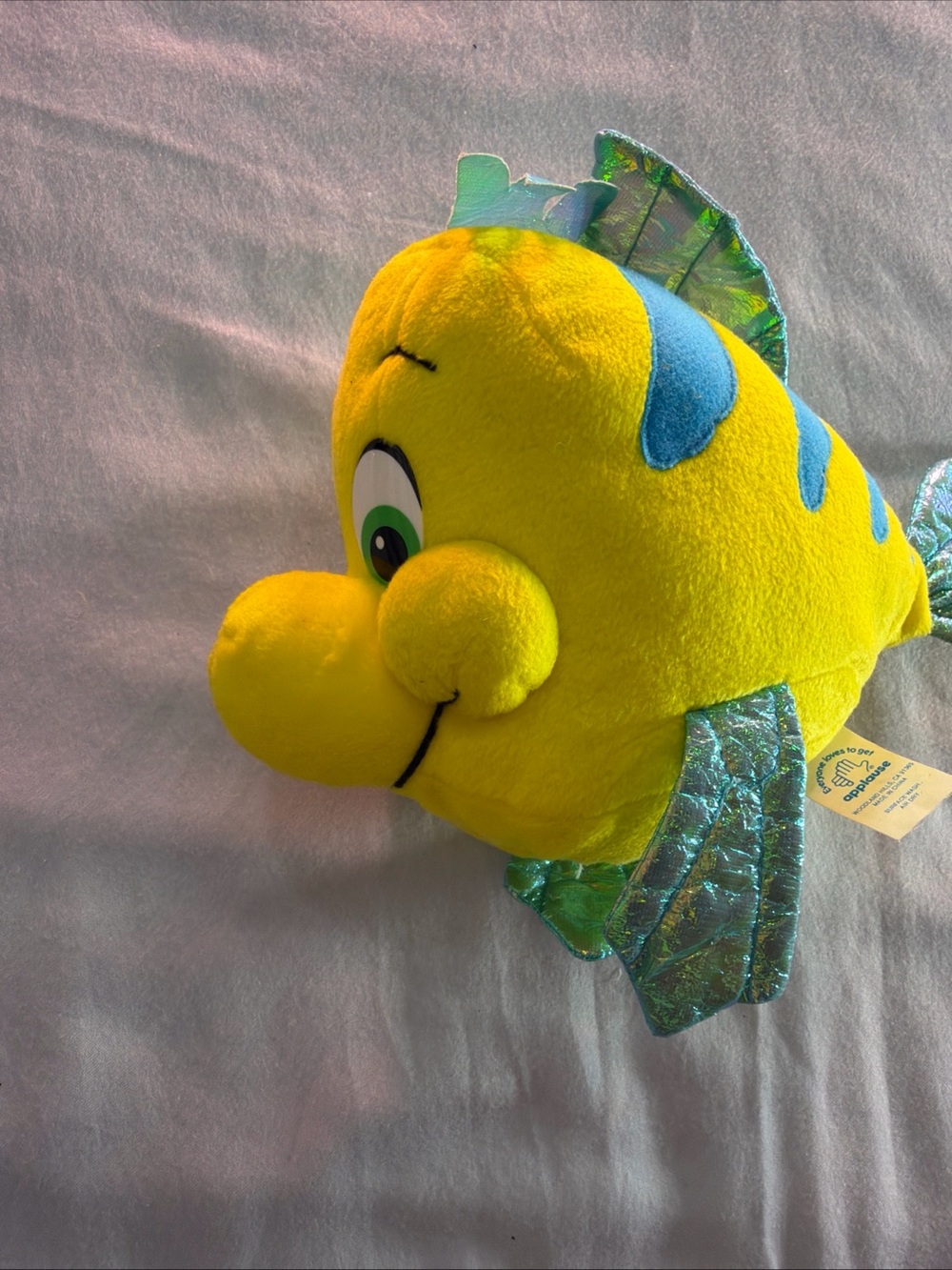 Disney Yellow & Blue Flounder Plush Fish with Shimmery Green Fins